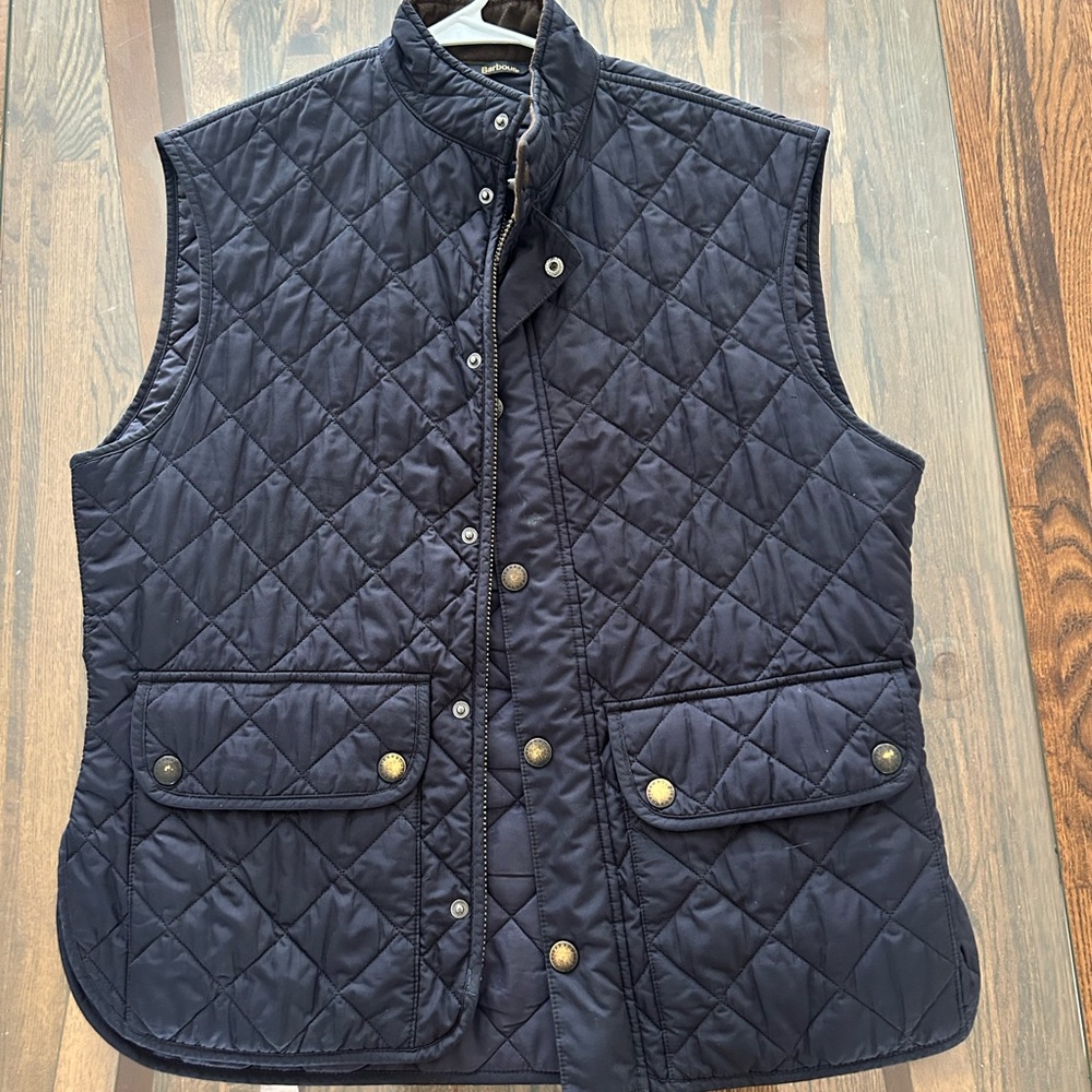 Barbour Quilted Black Vest with Brown Trim